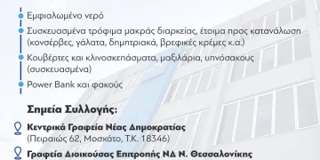 ΝΔ: Στεκόμαστε δίπλα στους πλημμυροπαθείς συγκεντρώνοντας είδη πρώτης ανάγκης